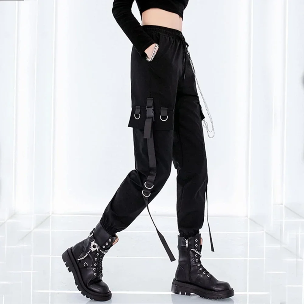 Black Casual Pants for Women in Spring Autumn Korean Style Ins Hip-Hop Student Loose High-Waisted Slim Legged Cargo Pants Trendy