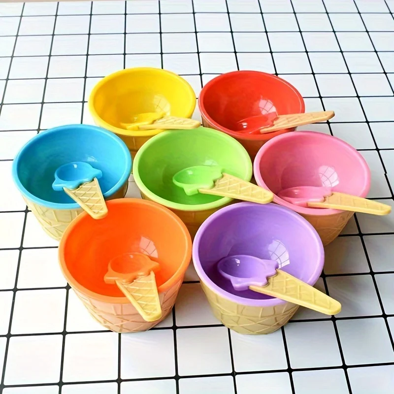 1/6pcs ice cream bowl and spoon set summer essential Christmas party ice cream mold bowl spoon kitchen supplies, kitchen tools