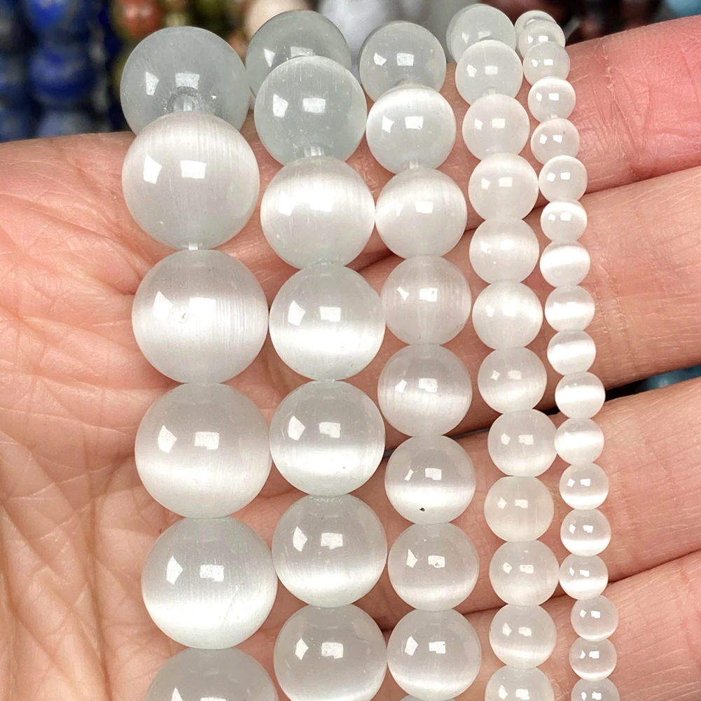 4/6/8/10 مللي متر الطبيعية القط العين ستون الخرز جولة فضفاض الخرز لصنع المجوهرات سوار الحرف اليدوية قلادة اكسسوارات
