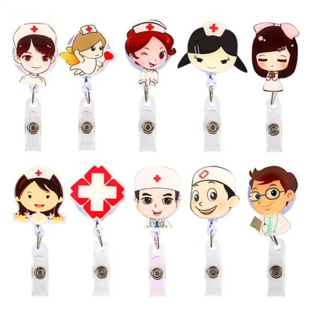 Cute Cartoon ID Name Card Clips Doctor Retractable Badge Holder Clip Card Holder Clip Office Supplies Name Card Holder