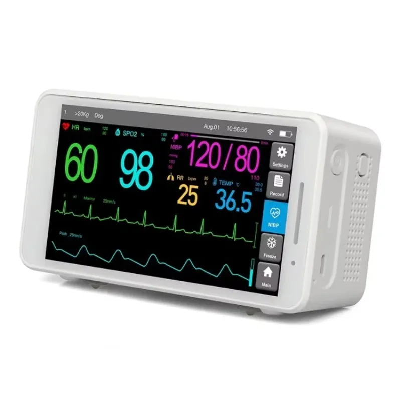 Touch Screen Multi-Parameter Monitoring Veterinary Patient Monitor ECG Machine ISO13485 Certification Built-in Battery