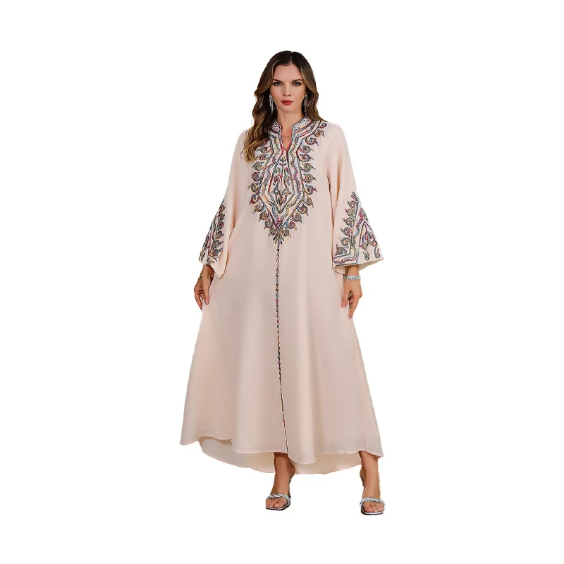 Ladies Dubai Party Robe Clothing Ethnic Style Embroidery Dress Muslim Women Burqa Arab Islamic Abaya Kaftan Gown