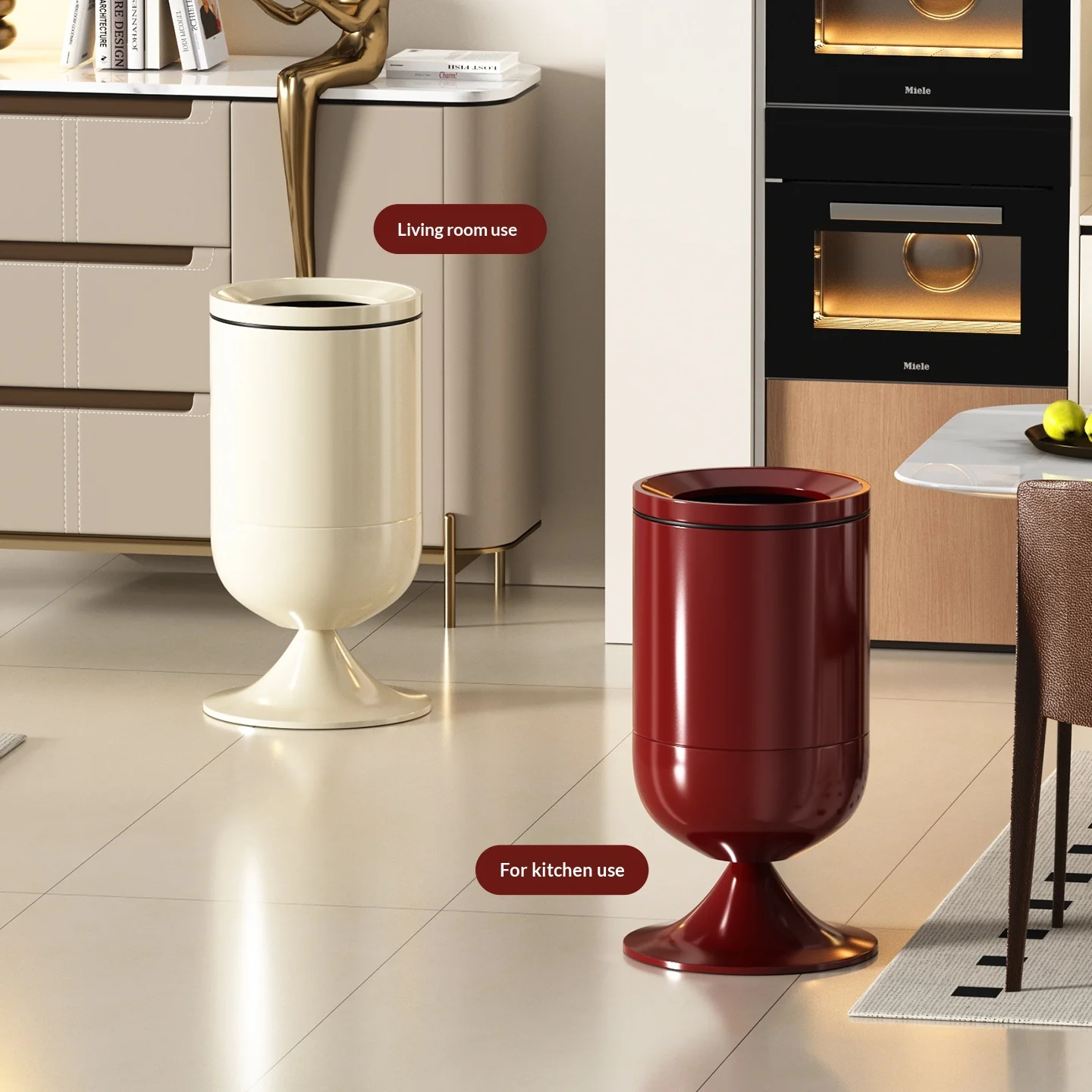 Leasylife Creative High-Profile Trash Can - Large Capacity Garbage Bin - High Design Quality Modern Trash Basket - Suitable for