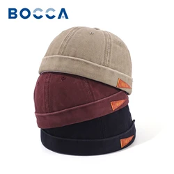 Bocca Washed Docker Cap Without Visor Letter Label Brimless Caps Retro Solid Color Men Women Beanie Hat Vintage Style New Style