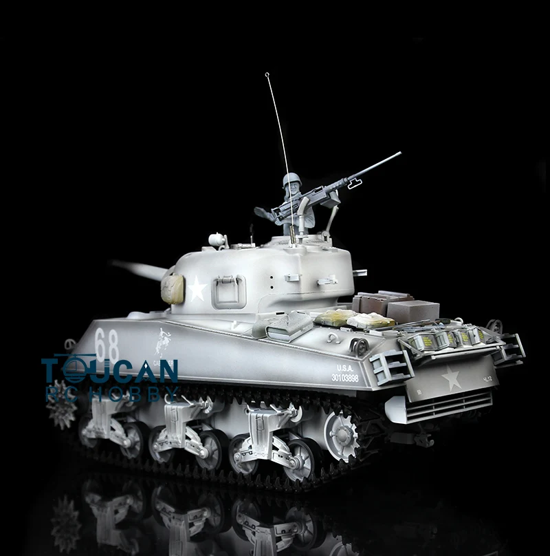 2.4G Henglong 1/16 Scale RC Tank M4A3 Sherman TK7.0 Plastic Version RTR Radio Control Tanks Model 3898 Toys for Adult TH17665