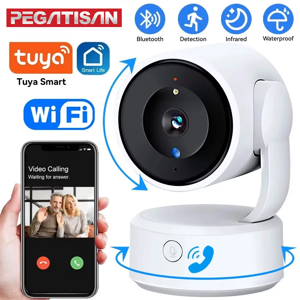 PEGATAH 5MP One-touch Call Indoor Baby Monitor WiFi PTZ Camera Auto Tracking Color Night Vision IP Surveillance Cam Tuya App
