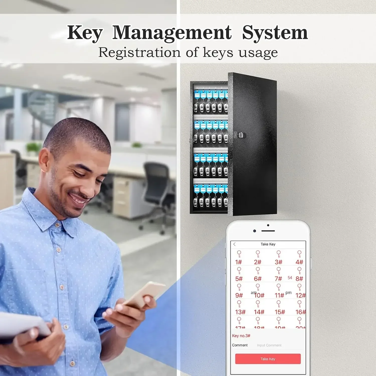 WeHere Key Safe Box Wall Mounted (96 Keys), Roller Mechanical Password Lock,key Cabinet with Combination Lock and 96 Key Labels