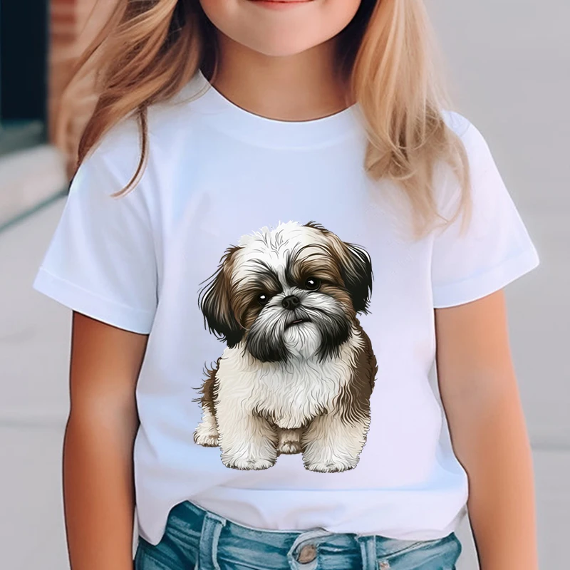 

Anime Shih Tzu Dog T-shirt Boys Girls Cute Animal Dog T Shirt Y2K Graphic Short Sleeve Boys Girls Streetwear