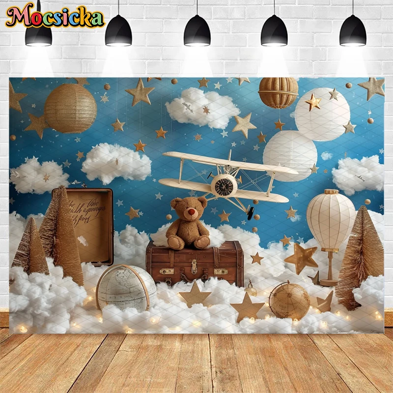 Mocsicka Photography Background Kids Birthday Party Cake Smash Baby Shower Decor Traveling Adventure Bear Backdrop Photo Studio