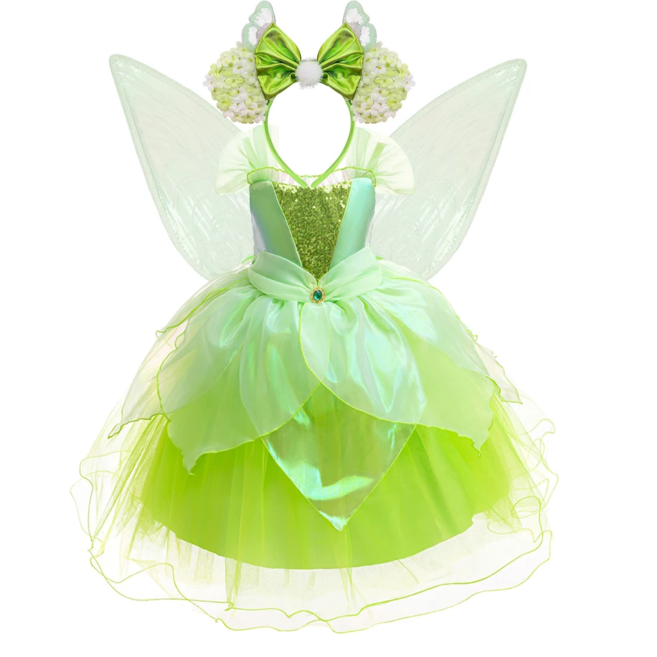 Elf Princess Dress Girls Birthday Party Dresses Elves Cosplay Halloween Costume Child Pixie Elf Carnival Clothing Robes 2-10Y