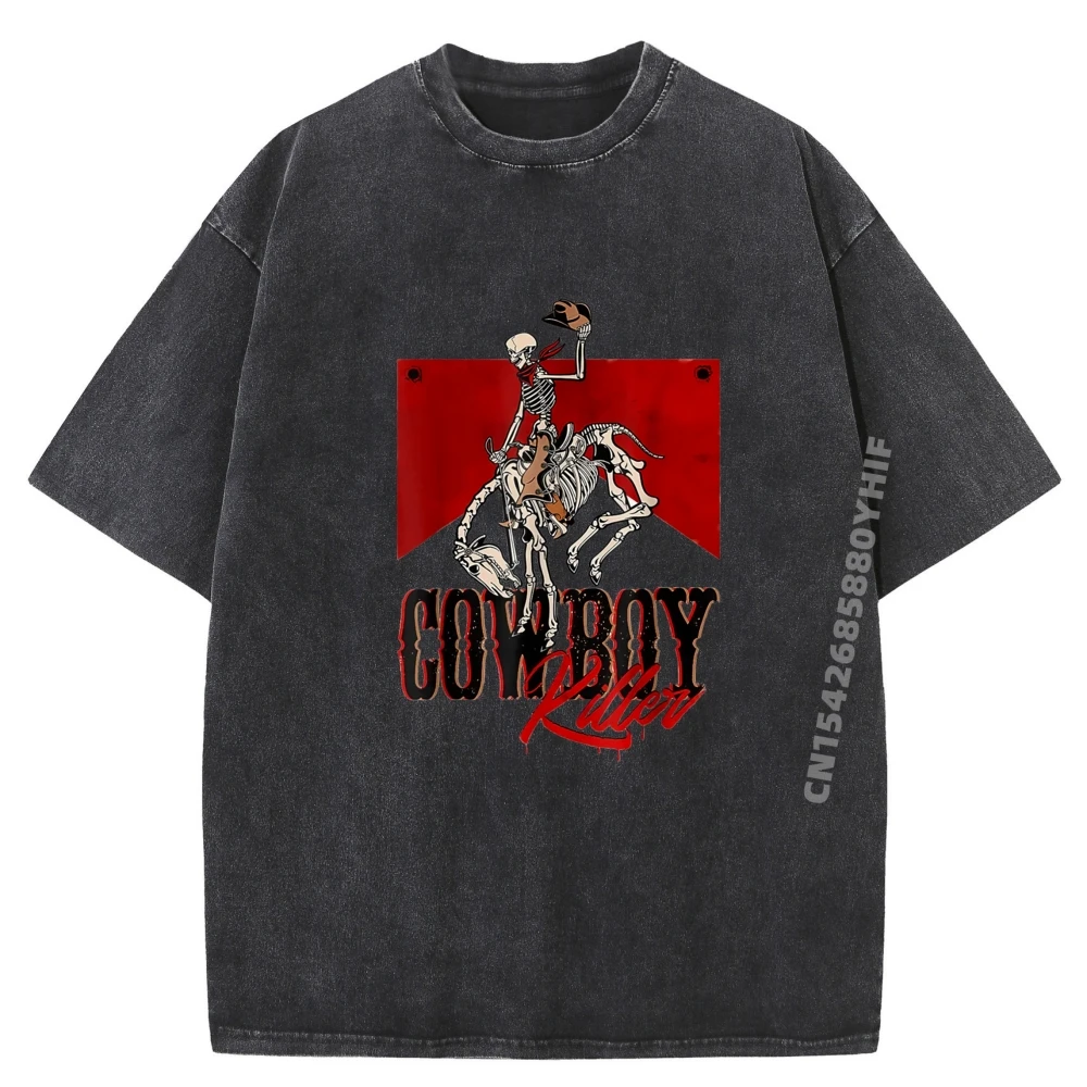 

Винтажная ковбойская футболка с надписью в стиле вестерн, мужские топы и футболки, свободная футболка с рисунком, мужская винтажная стираная одежда