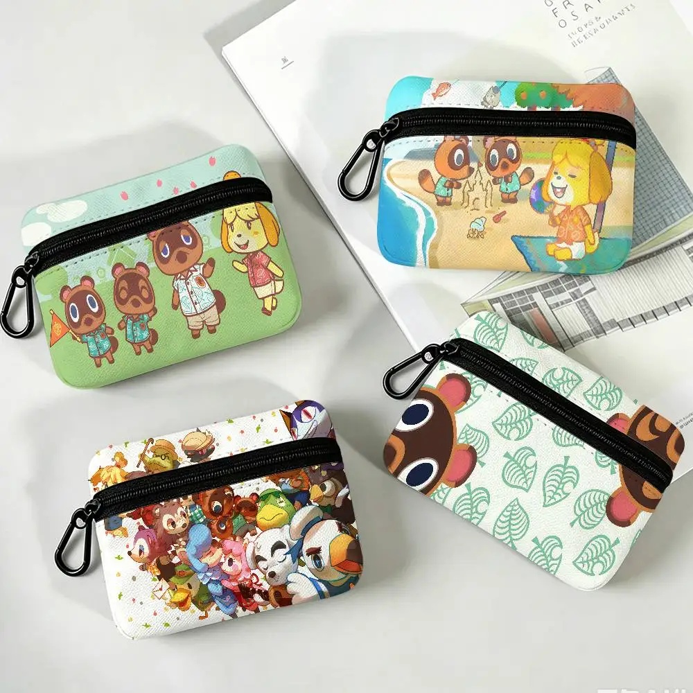 Animal C-Crossing White Oxford Cloth Zipper Coin Purse Lightweight Hanging Key Pouch Card Holder For Daily Use