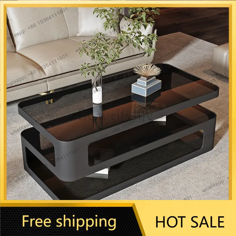 YJ Glass Unique Side Table Minimalist Transparent Aesthetic Transform Coffee Table Storage Living Room Meubles Salon Furniture
