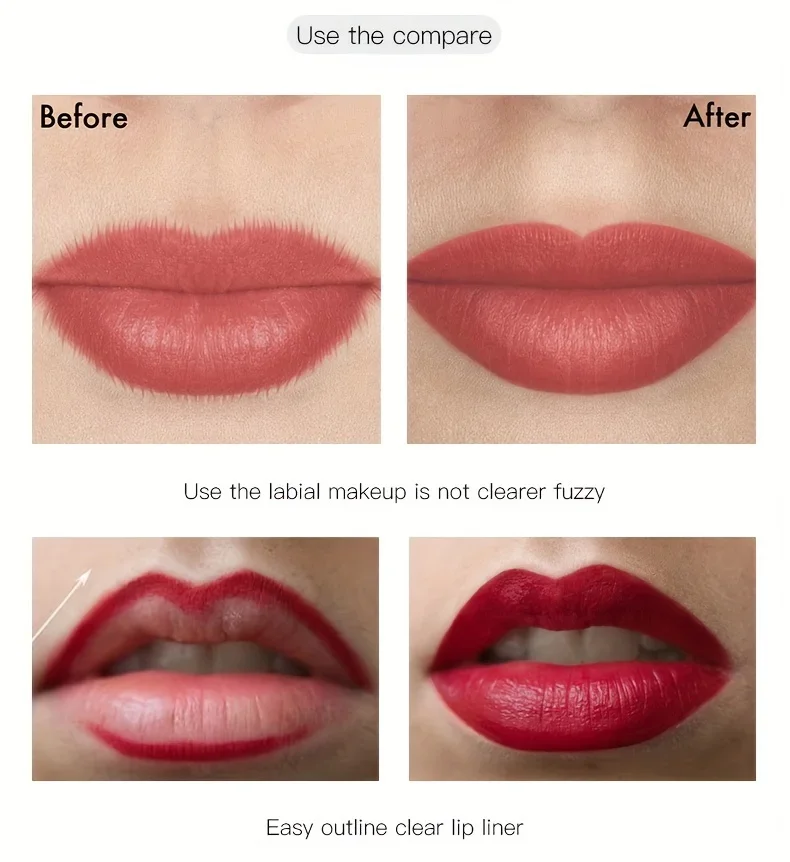 قلم تحديد شفاه غير لامع مقاوم للماء، أحمر شفاه ملون أحمر، كوب غير لاصق يدوم طويلاً، شفاه مرطبة ناعمة #2