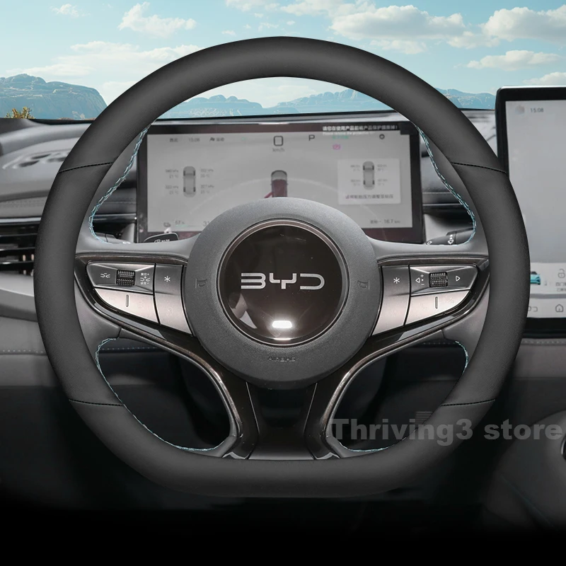 

Leather Car Steering Wheel Cover For BYD Seal U DMi Atto 2 3 Dolphin Mini Sealion 5 6 7 Shark 06 King DMi M6 M9 Auto Accessories