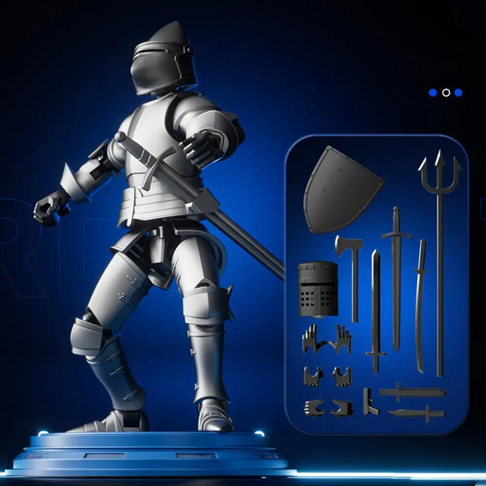 Knight Toy Warrior Robot Action Figure with Movable Joints Accessories 3d Printed Armor Knight Toy for Stress Relief Decoration