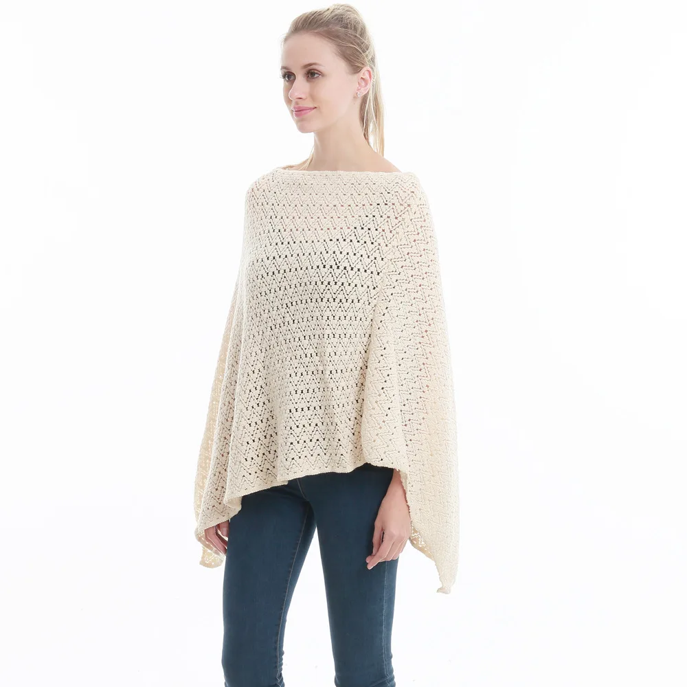 Women Spring Autumn Shawl Lady Knit Two Way Wrap Solid Color Pullover Loose Hollow Out Sweater Fall Poncho Wholesale Drop Ship