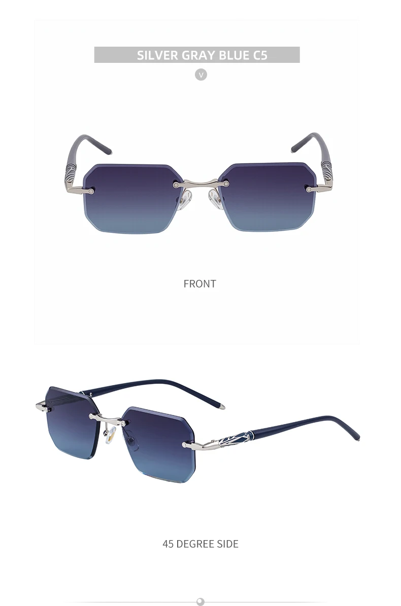 Quadratische randlose Punk-Sonnenbrille für Herren 2026 – Luxusmarke, trendige UV400-Fahrerbrille, polygonale rahmenlose Sonnenbrille für Männer – Detail 19