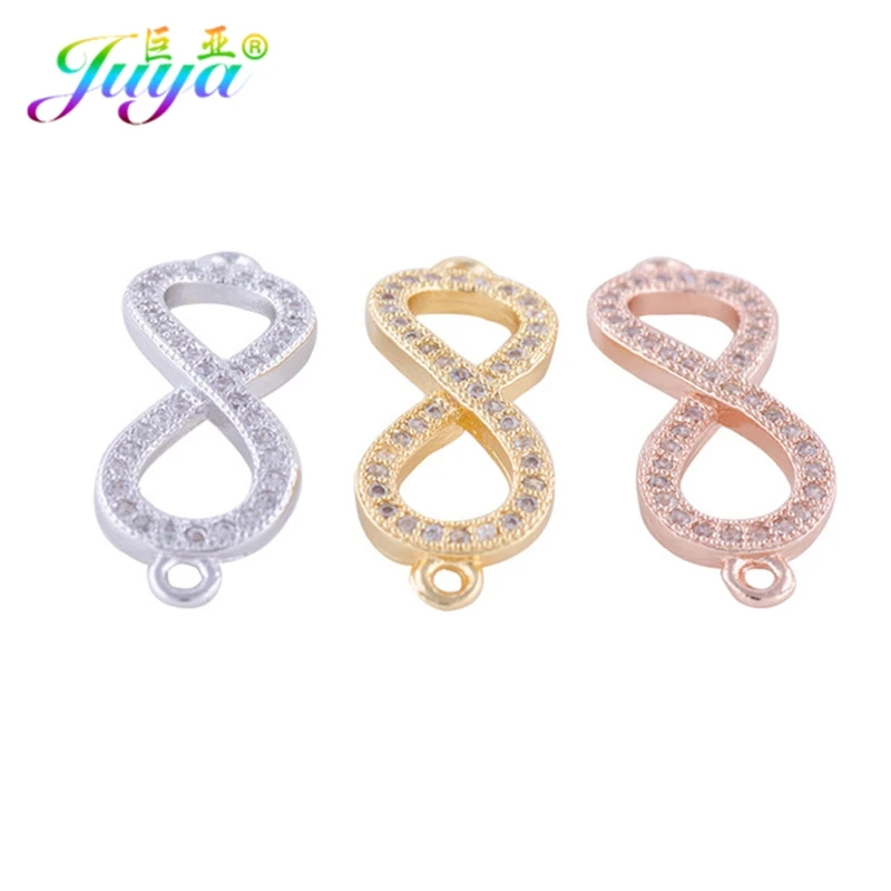 Juya 18K Gold Plated Pave Zircon Copper Infinity Connector Charms Accessories For DIY Fashion Bracelets Jewelry Making Berloque
