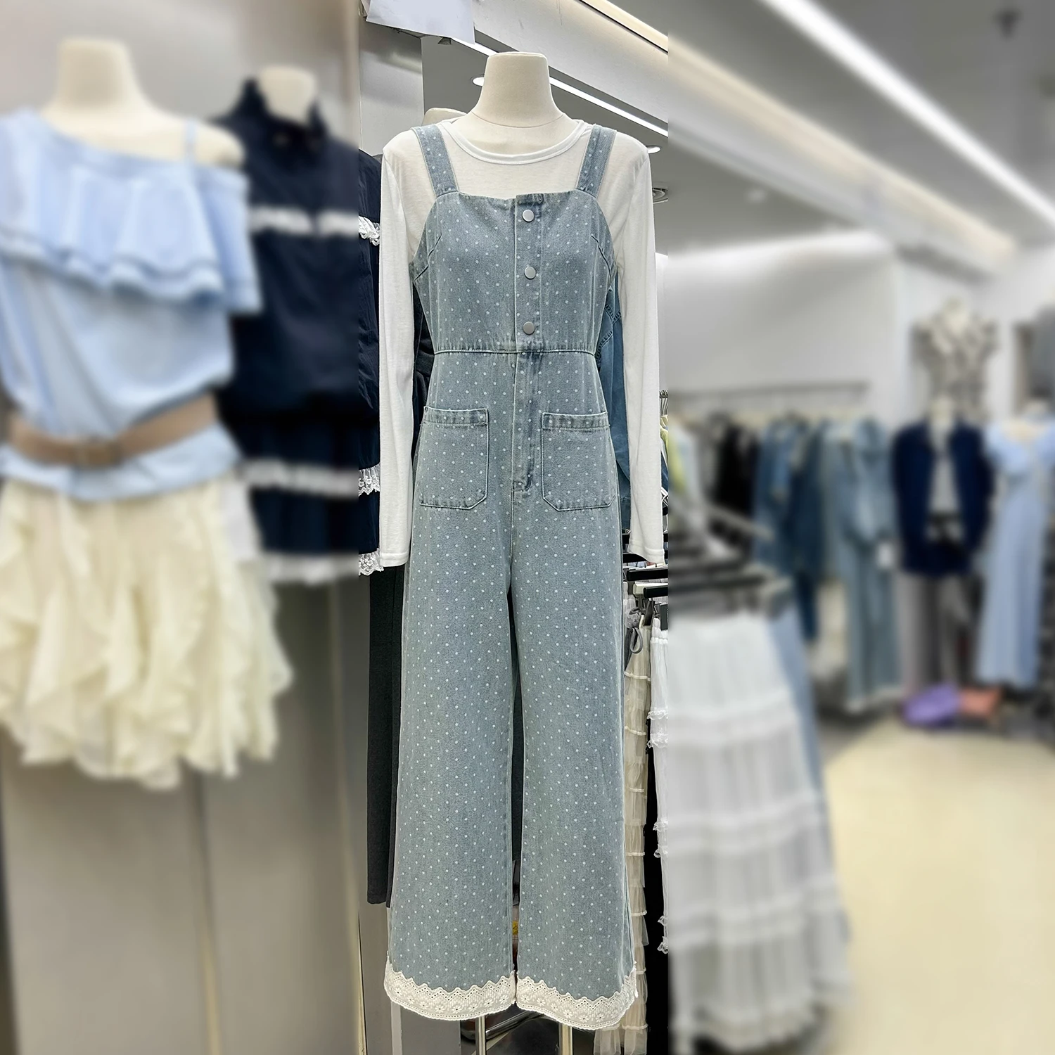 กางเกงขายาวทรงหลวมเอวสูงสไตล์เรโทร ลายจุด ผ้ายีนส์ สำหรับผู้หญิง ฤดูใบไม้ร่วง