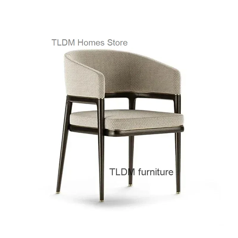 Italian Light Luxury Fabric Dining Chairs Modern Dining Room Furniture Home Back Armchair for Kitchen Nordic Hotel Wood Chair L