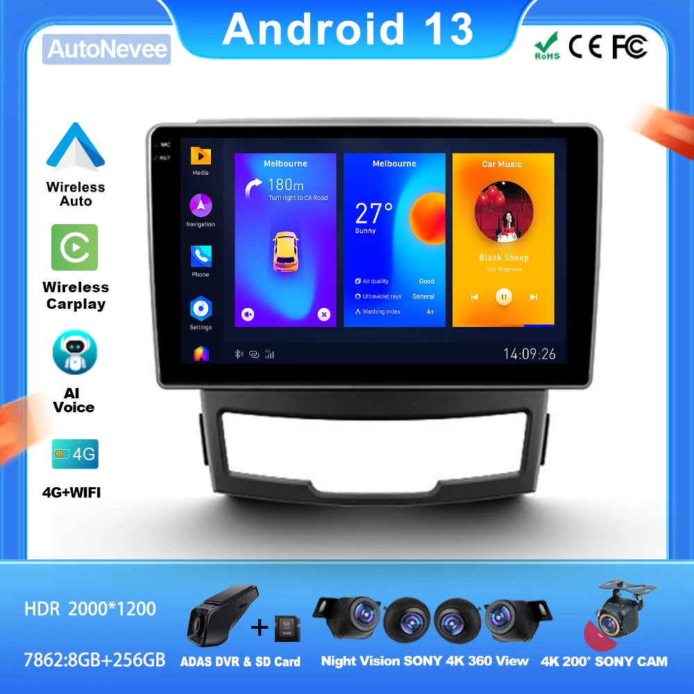 Android For SsangYong Korando 3 2010 - 2013 Car Auto Carplay Radio Stereo Multimedia Player Pantalla Coche 4G WiFi Dash Cam GPS