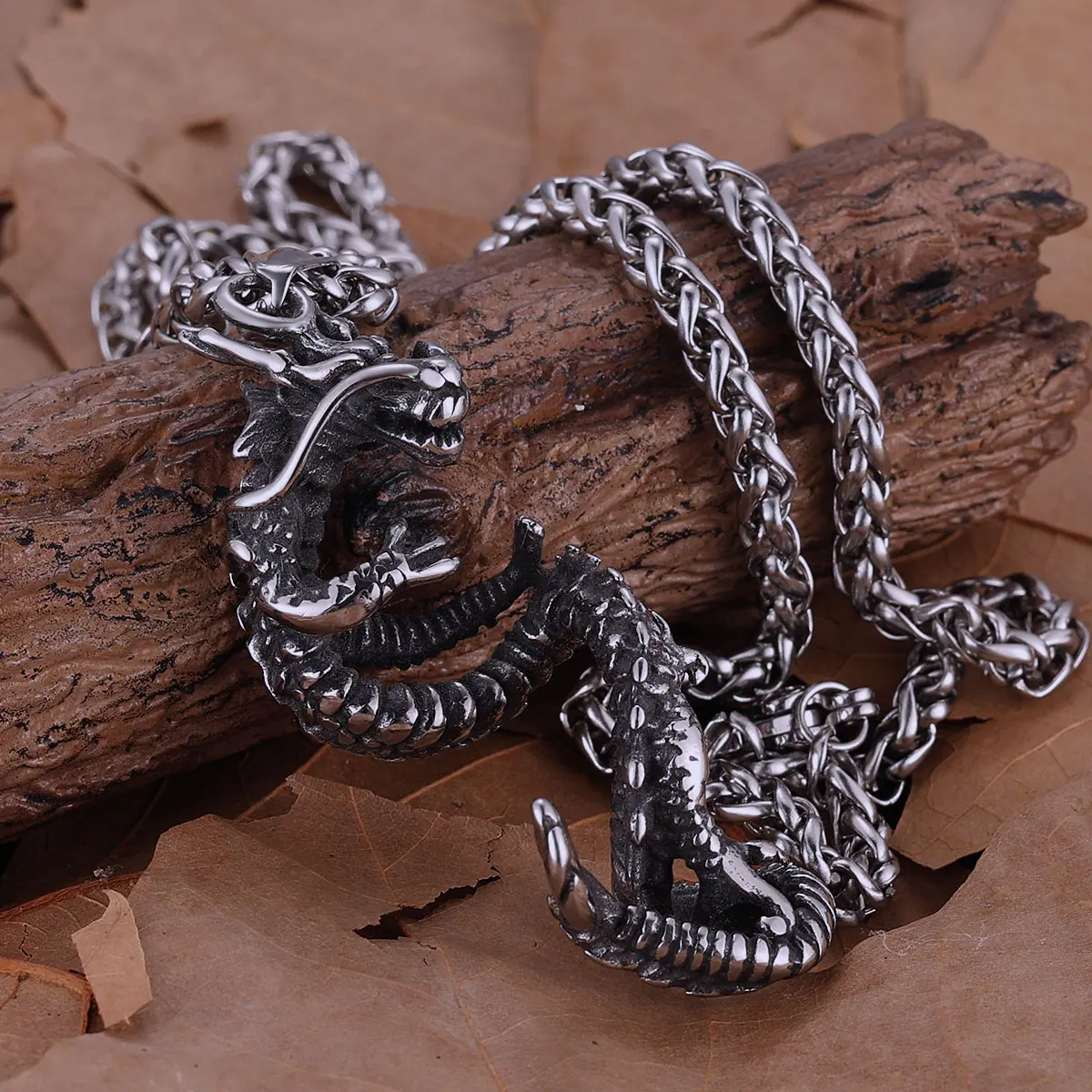 Nordic Vikings Odin Dragon Necklace Mythical Legends Animal Handmade Never Fade Stainless Steel Pendant Jewelry Amulet Gift