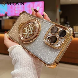 Wealth Gyro Mount Bracket Case For iPhone 17 16 15 14 13 12 11 Pro Max Plus Fashion Ring Holder Magnetic Shockproof Soft Cover