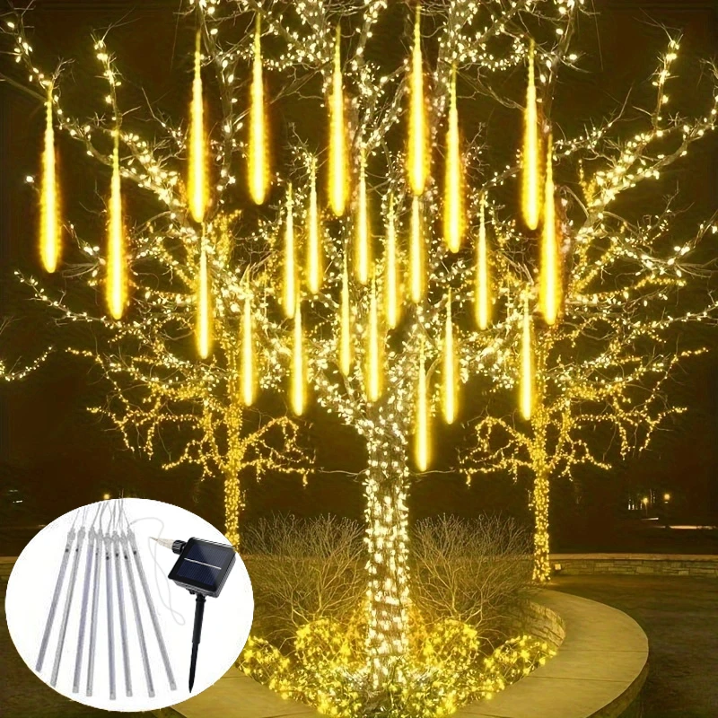 Imagem -02 - Solar Meteor Shower Rain String Led Light Fairy Light Tube 30 cm 50cm Casamento Decoração de Árvore de Natal ao ar Livre Guirlanda de Férias