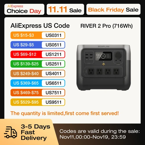 ECOFLOW-RIVER 2 proソーラー発電機,716wh LiFePo4バッテリー,4x800w ACコンセント (1600wサージ),ソーラー発電機,700
