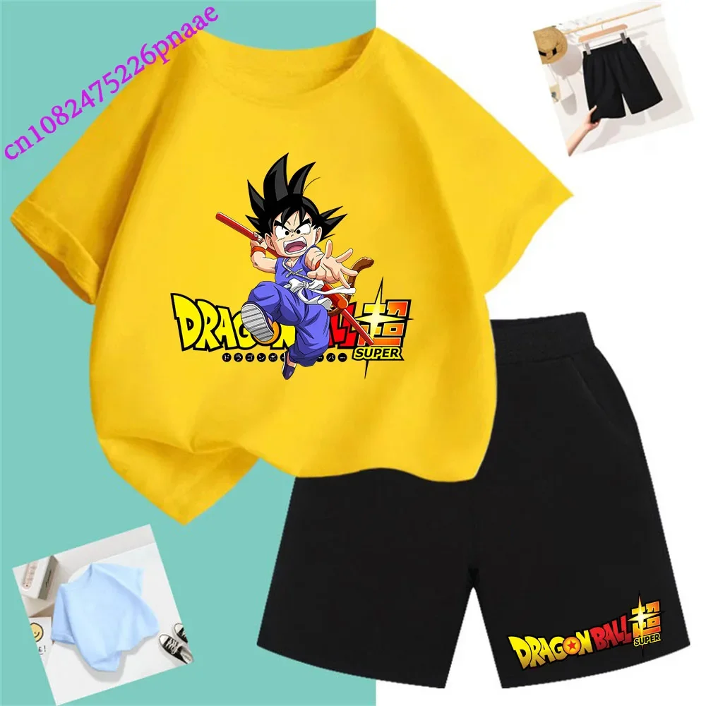 Dragon Ball t shirt Fashion Summerdress2024 Short Kid Short T-shirt Baby Tee Sets Fashion Casual O-neck Breathable Kawaii Shorts