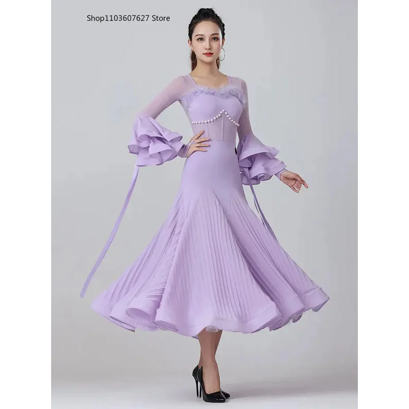 New modern dance dress, new WOMEN'S fashion ostrich feather ballroom dance dress, high-end competition dress