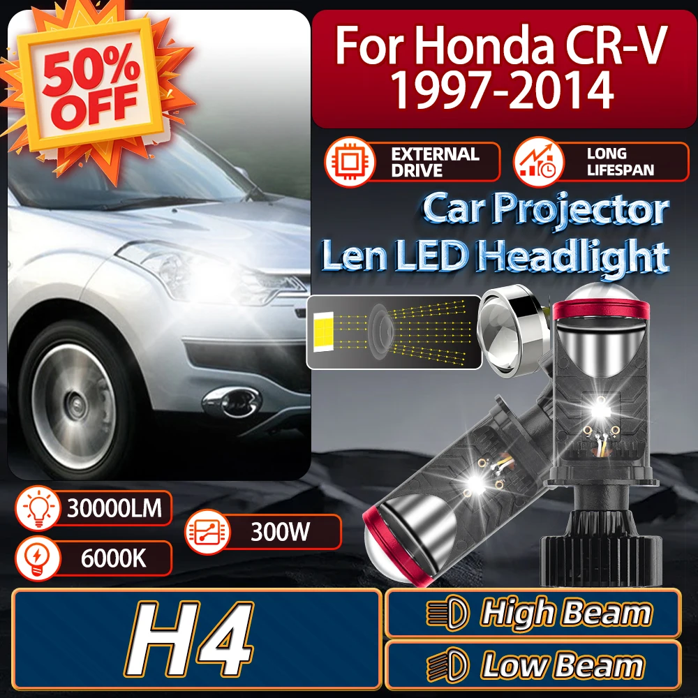 

For Honda CR-V 1997-2010 2011 2012 2013 2014 H4 LED Headlight 300W High Low Beam External Drive With Projector Len Canbus Turbo