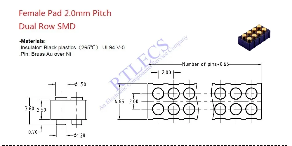 2/5 Stück federbelasteter Pogo-Pin-Stecker, männlich, 2,0 mm Rastermaß, 4, 6, 8, 10 Pin, 5, 6, 7, 8 mm Buchse, doppelte Reihen, Halterung, PCB, SMD, vergoldet – Detail 2