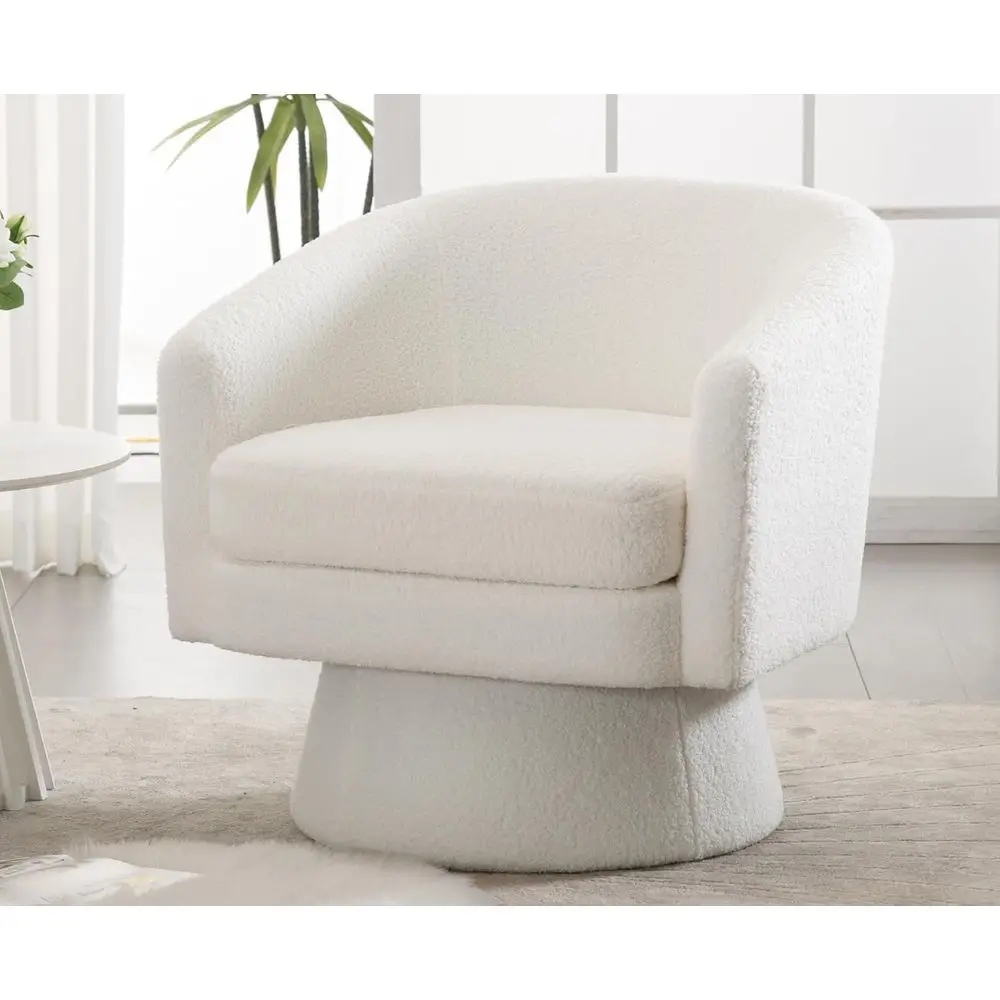 Swivel Upholstered Sherpa Barrel Vanity Reading Chair - Cozy Round Single Sofa Armchair for Bedroom, Waiting Area, Living Room