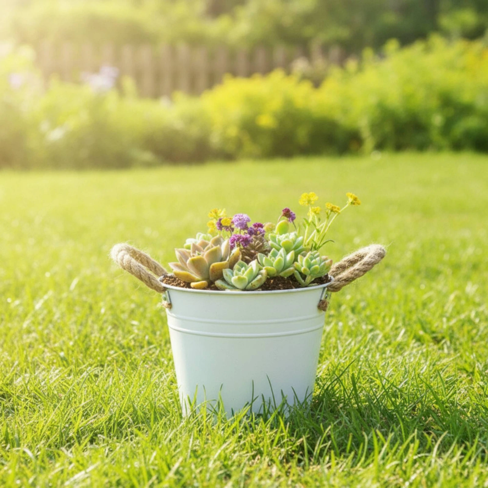 Planter Container with Rope Handles Lightweight Metal Planter with Rope Handles Container Decorative Multipurpose for Gardeners