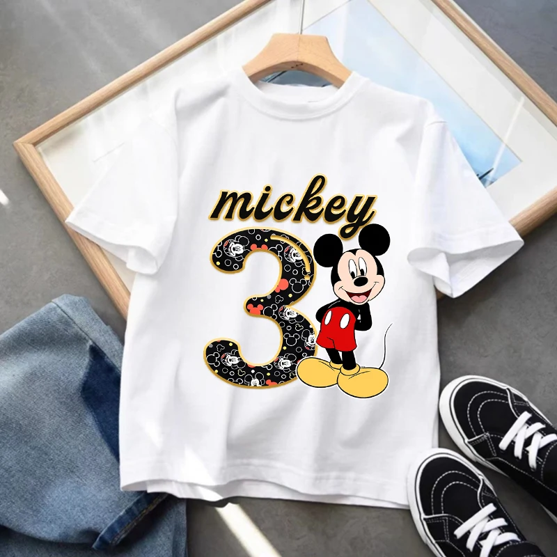 

Детская футболка с Микки Маусом на день рождения, милая футболка с номером для девочек и мальчиков, топы с короткими рукавами для малышей, летняя одежда для малышей, подарок