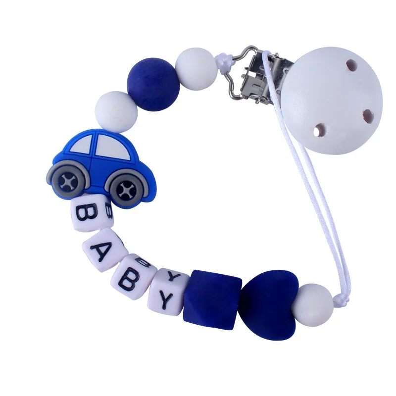 Personalized Name Pacifier Clips Chain Handmade Silicone Car Shape Teether For Baby Teething Toy Newborn Chew Gift