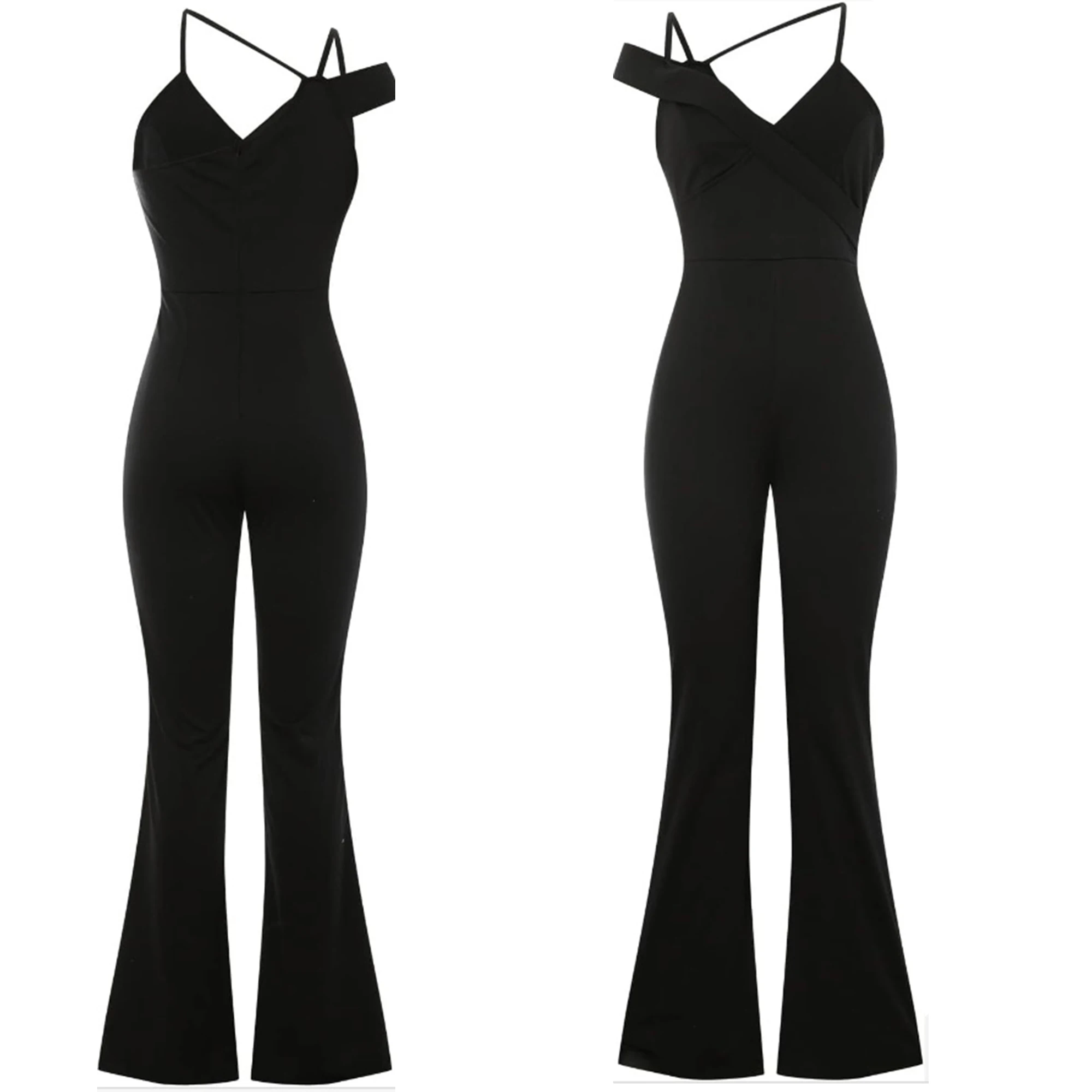 Women's jumpsuits, solid color slanted collar, off-the-shoulder straight pants, sexy sleeveless baggy pants, elegant and glamoro