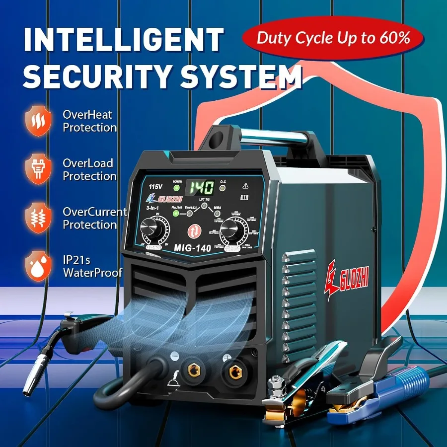 ماكينة لحام MIG متعددة المعالجات 140A 3in1 مع FLUX MIG ARC Lift TIG Capability ماكينة لحام مدمجة 110 فولت مثالية لورش العمل المنزلية أ #3