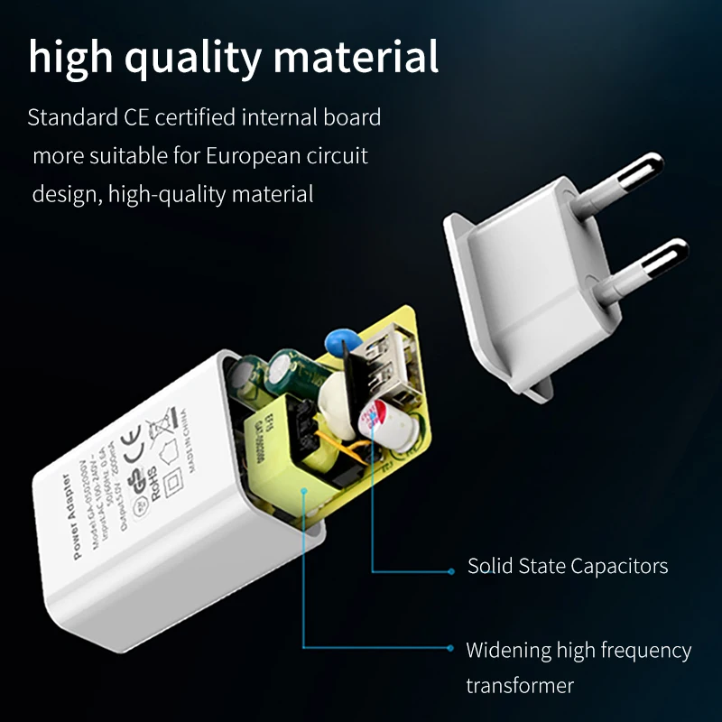 2A European-Regulator Charger Lightweight USB Mobile Phone Adapter CE GS Certified Travel France Russia Germany Conversion Plug