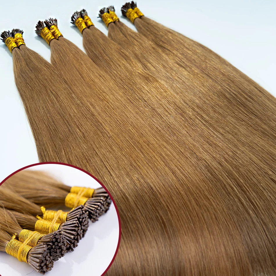 Estensioni con punta I per capelli umani al 100% Punte di fusione pre incollate con cheratina diritta naturale per fasci di capelli biondi castani 613