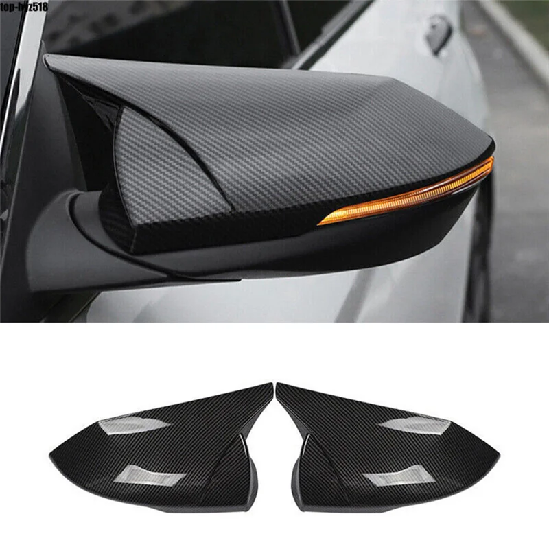 Carbon Fiber Look Horn Side Door Rearview Mirror Cover Trim Shells Cap for Hyundai Elantra 2021 2022