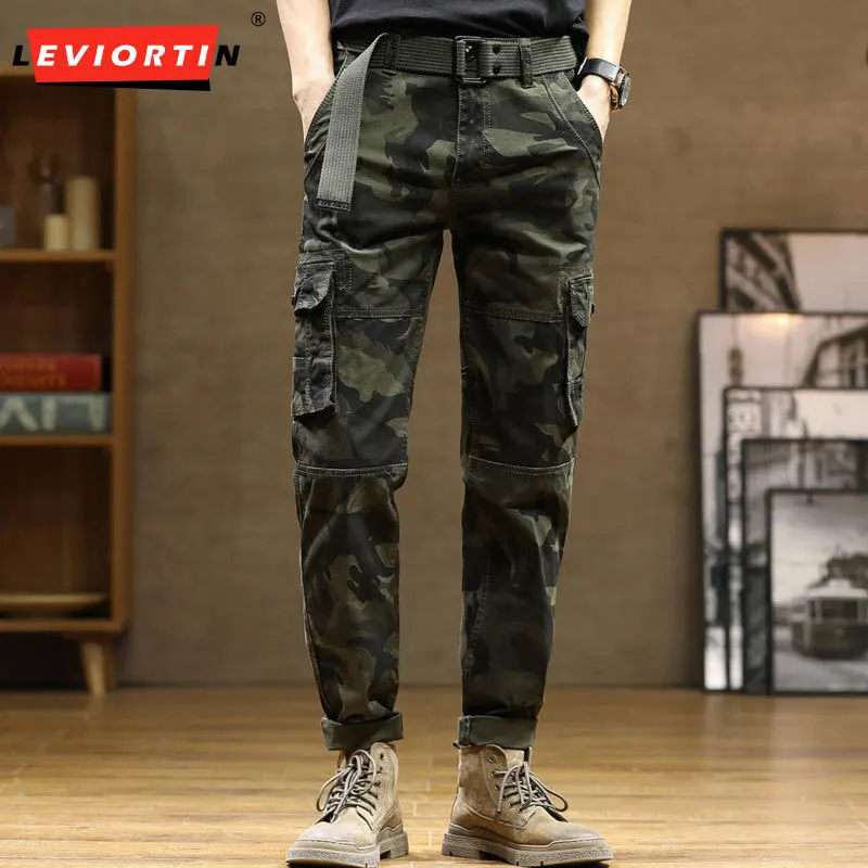 

2025 Spring Fashion Urban Straight Multi Pocket Work Pants Men's Outdoor Loose Wear Resistant Camo Sports and Leisure Pants