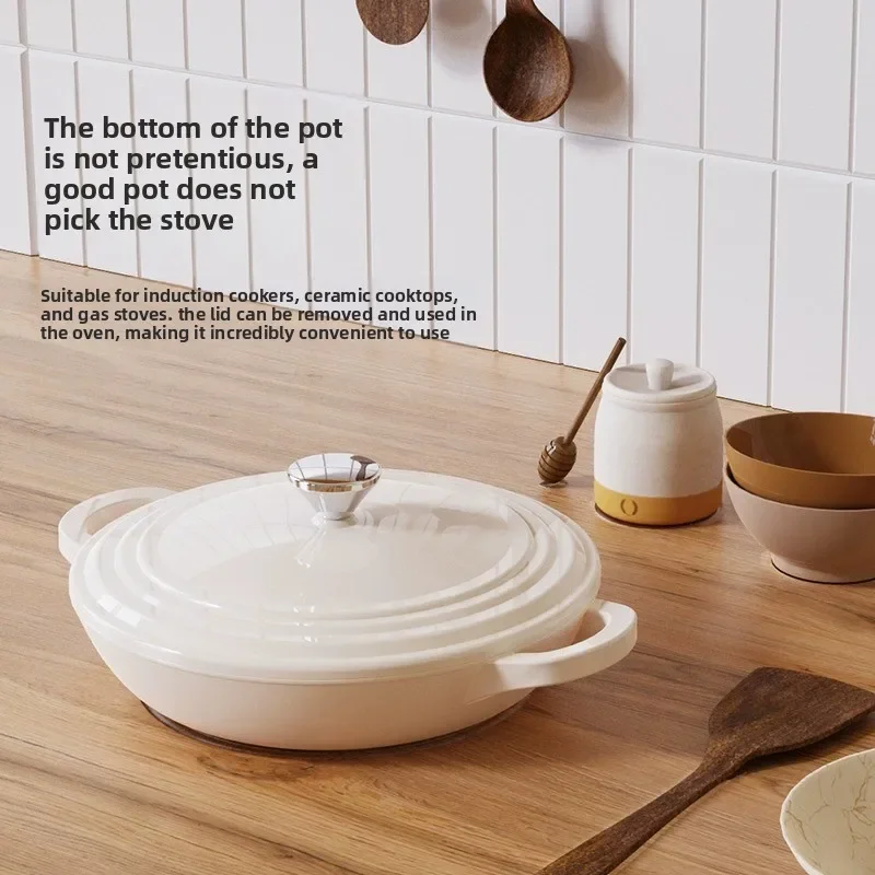 Enameled Cast Iron Pot, Multifunctional Soup Stew Pot Compatible with Induction Cooker 2