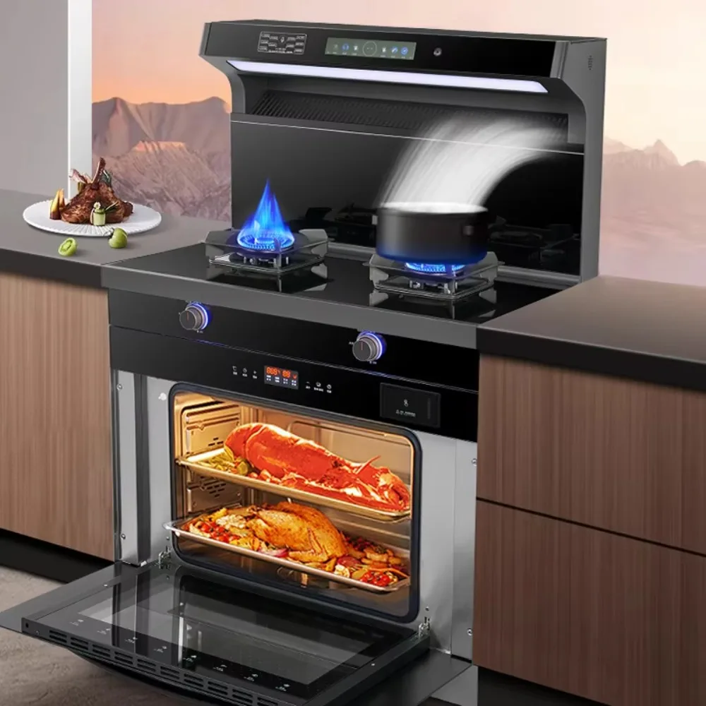 Multifunctional integrated electric stove set, gas stove, steamer and oven with range hood, built-in installation