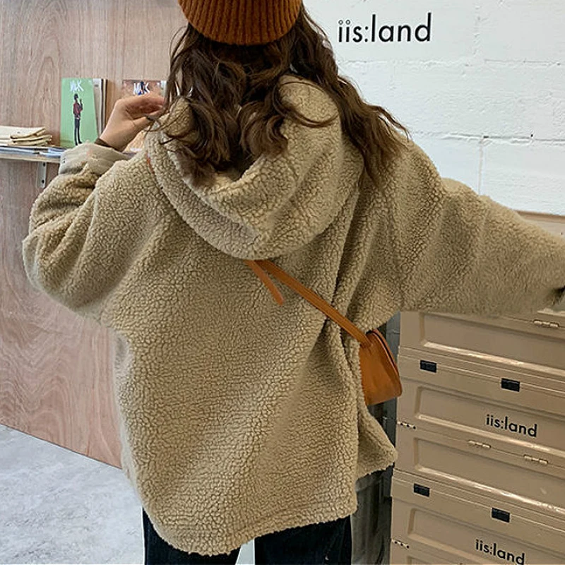 2022 autumn and winter new thick double-sided wear lamb hair trend coat women\'s loose fashion new Harajuku tooling cotton coat