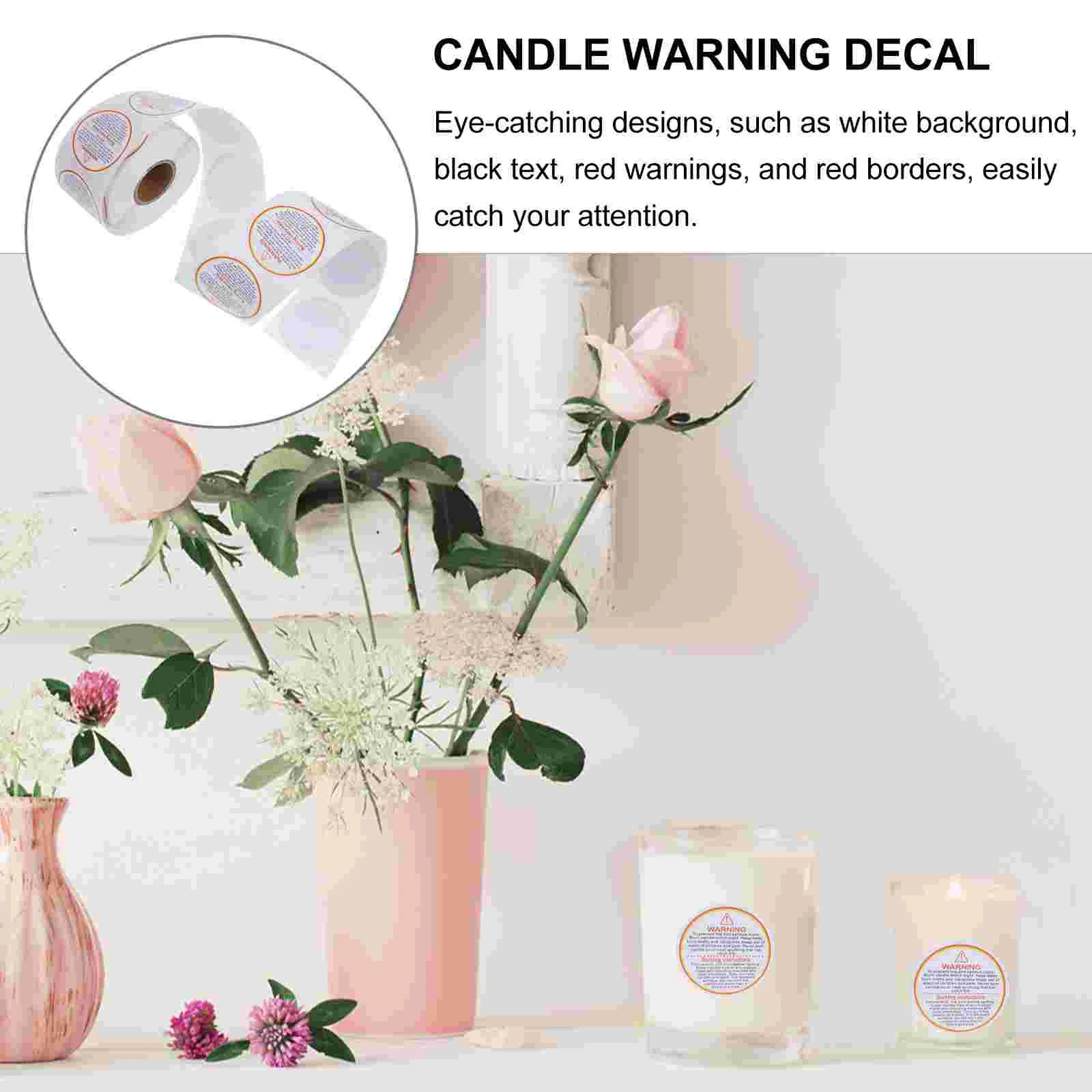 500 Pcs Warning Stickers Jar Safety Decal Candles Adhesive Label Removable