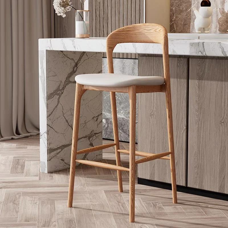 

Wood Luxury Portable Bar Stool Lounge Design Leather Bistro Nordic Bar Chair Kitchen Comfortable Sgabello Cucina Alto Furniture