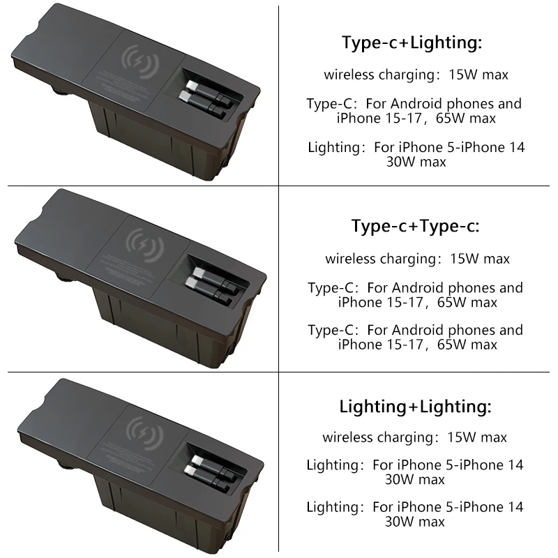 لأودي 2012-2018 A6 A7 شاحن سيارة لاسلكي ولاعة السجائر الفاصل كابل تليسكوبي للشحن السريع لسامسونج آيفون #5